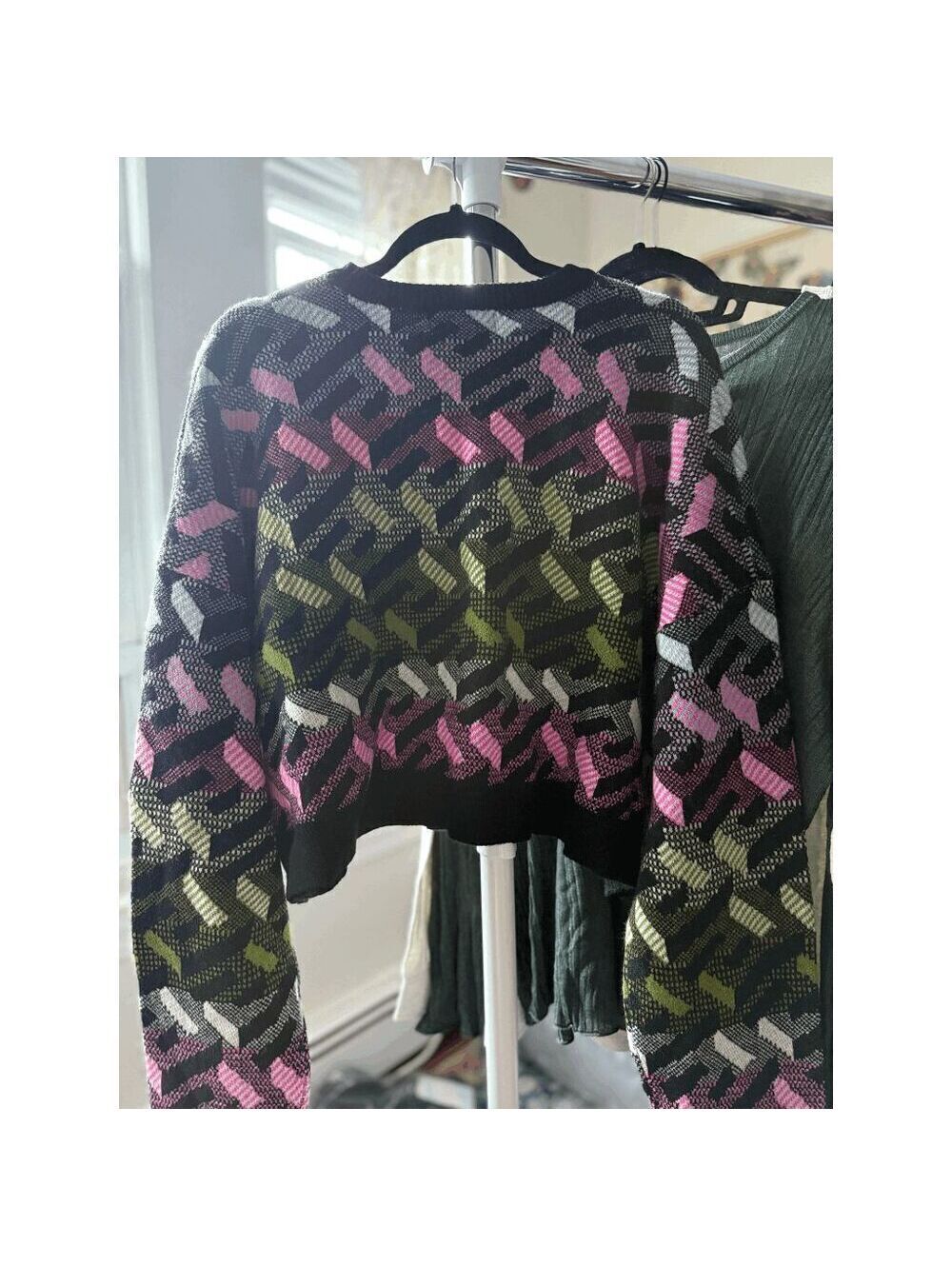 Rebdolls Black Multicolor Charisma Geometric Cropped Sweater Plus Size 5X
